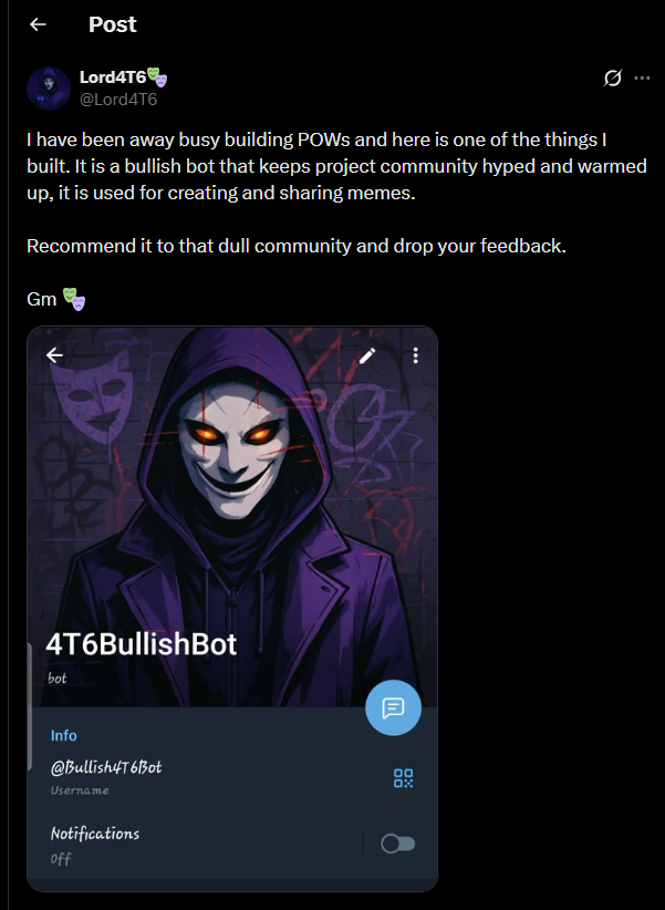 Bullish Meme Bot posting in a community