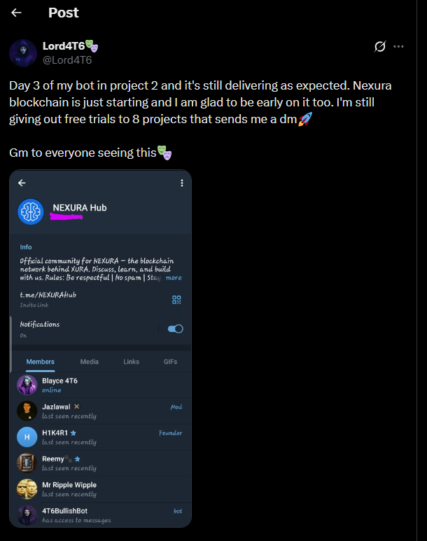 Bullish Meme Bot posting in a community